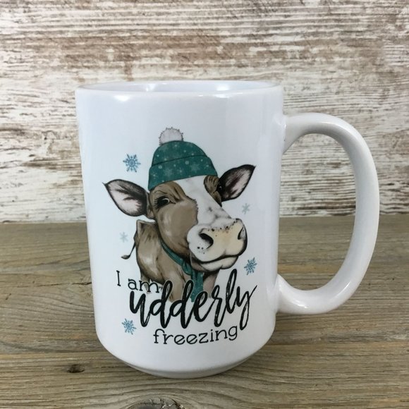 I am Udderly Freezing Winter Cow Ceramic Coffee Mug - Picture 3 of 4